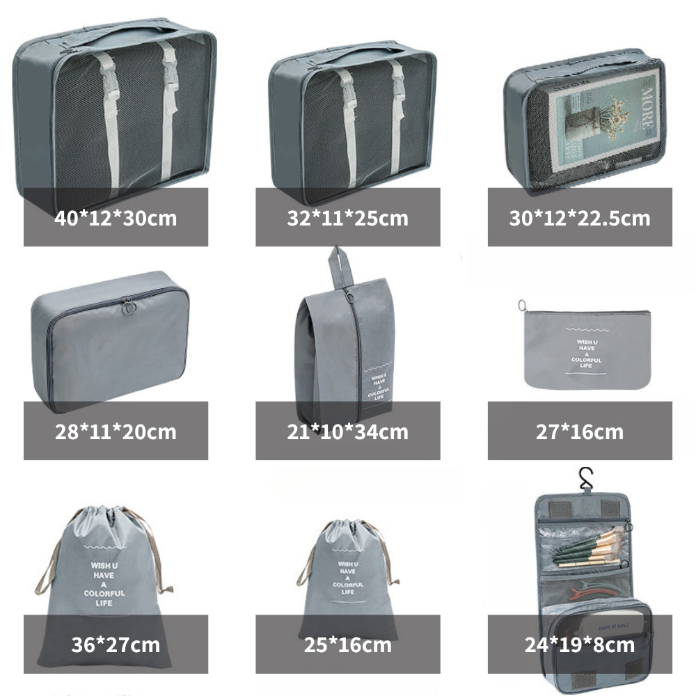 Waterproof Travel Packing Cubes 9pcs Set