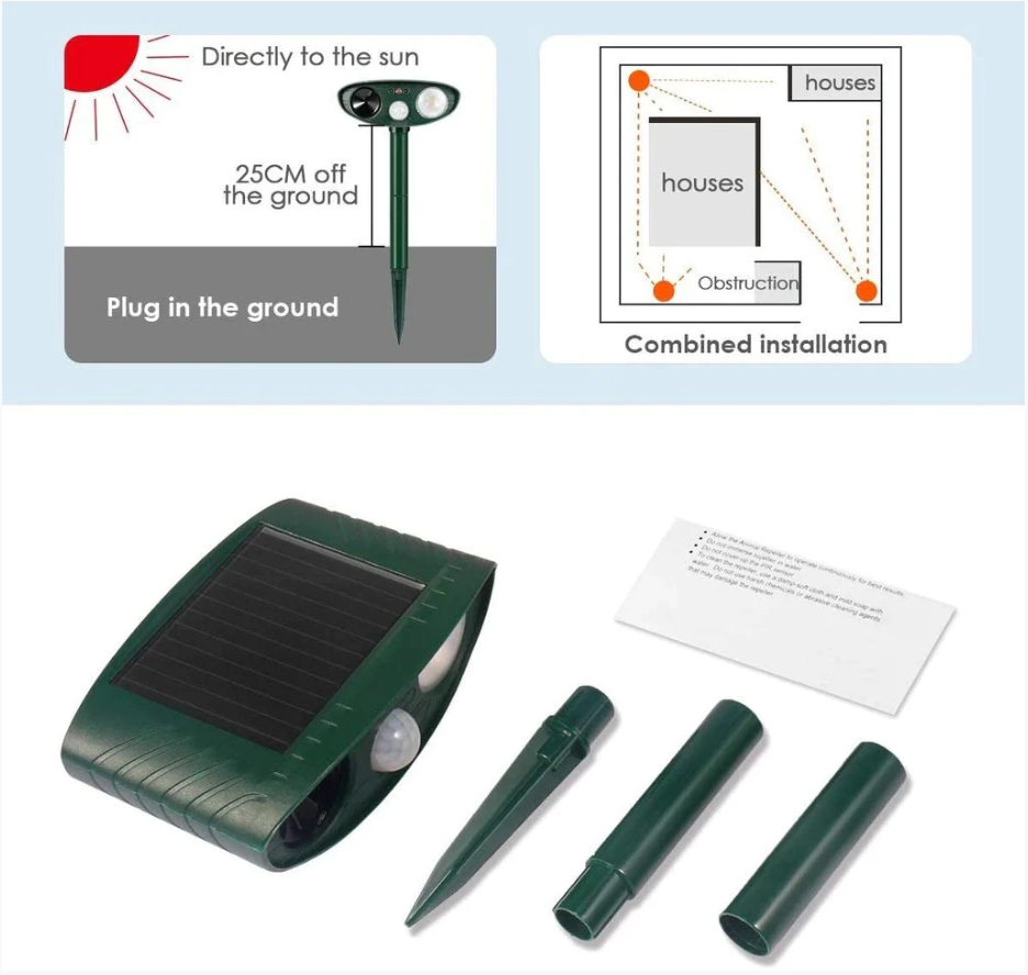 Ultrasonic Outdoor Animal Repeller - Solar Powered