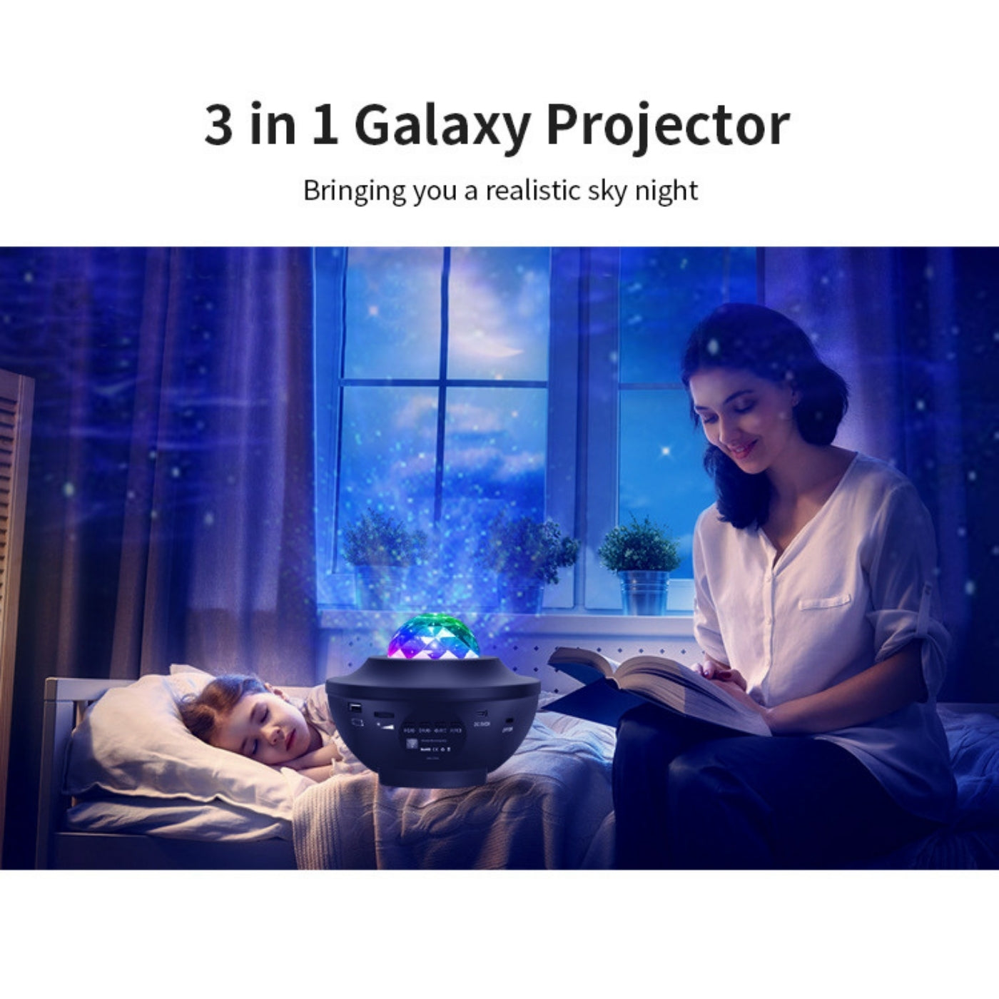 Projetor Galaxy Starry Night 3 em 1 com alto-falantes duplos
