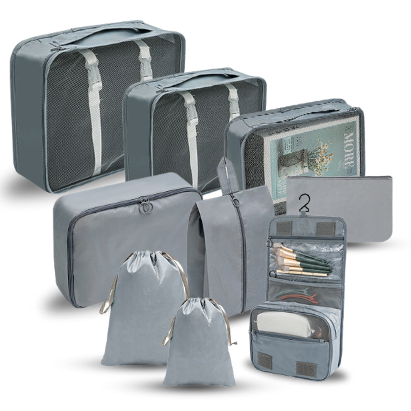 Cubos de empacotamento de viagem à prova d'água 9pcs Conjunto de sacos de armazenamento